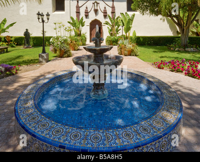 Fountain at garden of Mission San Buenaventura in Ventura California USA Stock Photo