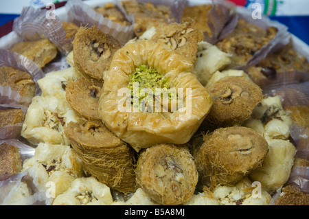 Traditional Mediterranean sweet Baklava delights with crushed pistachio nuts/ Egypt Stock Photo