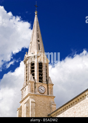 Church steeple bell tower and clock, France, Europe Stock Photo