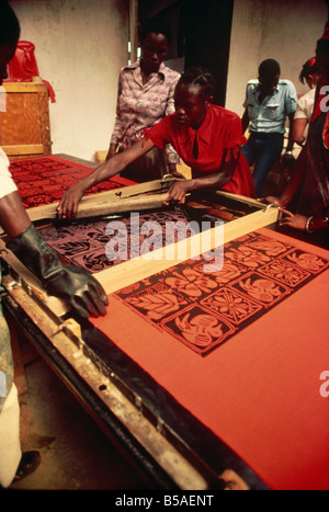 Block printing design on textiles, Western Province, Kenya, East Africa, Africa Stock Photo