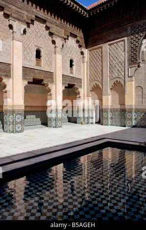 The Medersa Ben Youssef, richly decorated in marble, carved wood and plasterwork, Medina, Marrakesh, Morroco, Africa Stock Photo