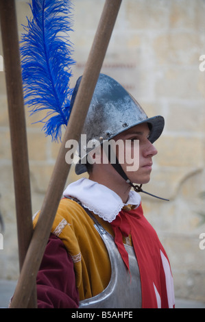 Guard in Medieval costume in Mdina the fortress city, Malta, Europe Stock Photo