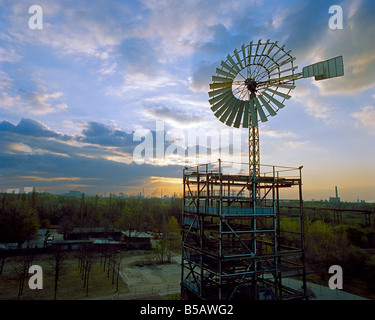 Wind wheel in the landscaped park Duisburg Meiderich Windrad im Landschaftspark Duisburg Nord Meiderich Stock Photo