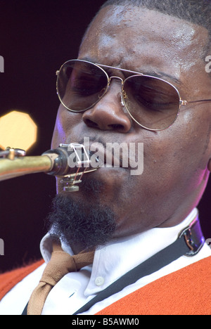 Soweto Kinch live blowing saxophone, Birmingham UK Stock Photo