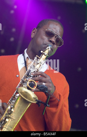 Soweto Kinch jazz alto sax, live on stage Stock Photo