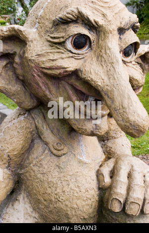 A statue of a troll on Mount Ulriken, above the town of Bergen Norway. Stock Photo