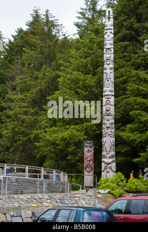 Totem poles near entrance to Sitka National Historical Park in Sitka, Alaska Stock Photo