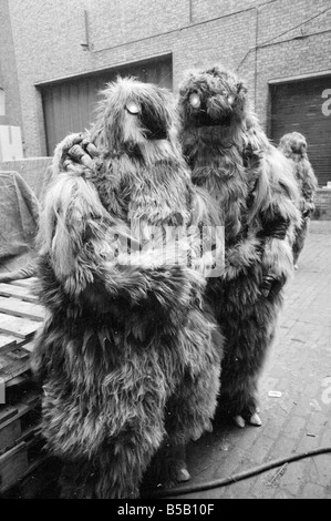 The Yeti Mark two - seven foot tall monsters with light eyes, electrical nervous system, electronic roars, and assisted by a fungoid mist have taken over London for the TV series Dr Who. The yeti's are played by actors Gordon Stothard, John Lord, Colin Warman and John Levene, wearing suits made from Yak fur and wool with eyes that light up.;Our Picture Shows: Yeti's near Goodge Street underground station in London. Dec 1967;X11800 Stock Photo