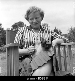 Authoress Janet Green seen here with her cat. 1960 Stock Photo