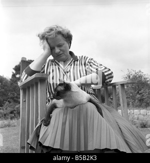 Authoress Janet Green seen here with her cat. 1960 Stock Photo