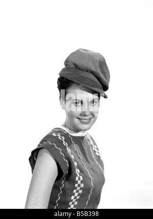 Model Jackie White wearing red coduroy hat.  Circa 1963 Stock Photo