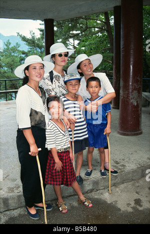 Group of hill walkers in mountain park Myohyangsan North Korea Asia Stock Photo