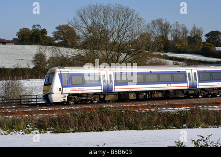 Chiltern Railways train, snowy, Warwickshire, UK Stock Photo