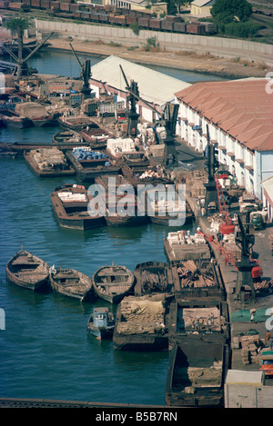 Boats and barges along the waterfront of the docks in Karachi Pakistan Asia Stock Photo