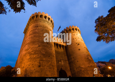 Landmark gothic city gates Torres de Quart of Valencia Spain Stock Photo