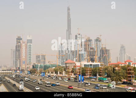 Construction site along Sheik Zayed Road, Dubai, United Arab Emirates, Middle East Stock Photo
