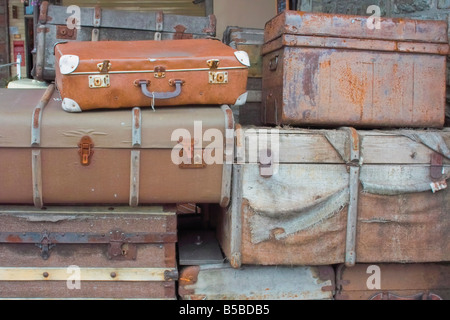 Old luggage on station platform at Bodmin Town station, Bodmin and Wenford Railway, Cornwall, England, UK Stock Photo