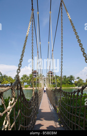 Wooden rope suspension bridge from Palawan beach, Sentosa Island, Singapore, Asia Stock Photo