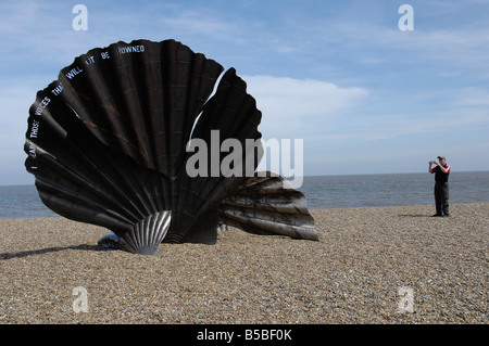 The Scallop sculpture by Maggie Hambling on the beach at Aldeburgh, Suffolk, England, Europe