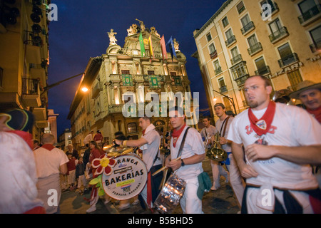 Clubs parade, San Fermin festival, Pamplona, Navarra, Euskadi, Spain, Europe Stock Photo