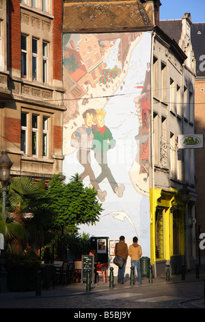 wall painting with comic strip, Brussels, Brussel, Belgium Stock Photo