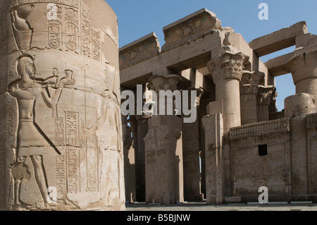Column detail at the double entrance to Kom Ombo Temple constructed during the Ptolemaic dynasty, 180–47 BC in the town of Kom Ombo Upper Egypt Stock Photo