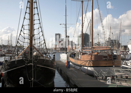 Old wooden ships in marina Ipswich Wet Dock Ipswich Suffolk England Stock Photo