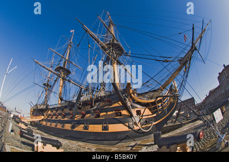 HMS Victory, flagship of Admiral Horatio Nelson, Portsmouth Historical Dockyard, Portsmouth, Hampshire, England Stock Photo