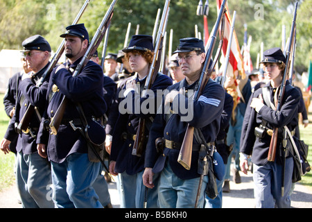 Civil war re enactors performing a battle at the Huntington Central Park in Huntington Beach California Stock Photo