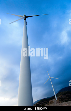 Wind turbines that produce clean sustainable energy in the Sierra Nevada mountain range of Andalusia in southern Spain Stock Photo