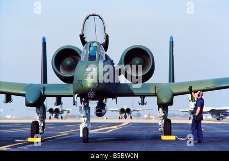 US Air Force A-10 on runway, prepares for takeoff Stock Photo