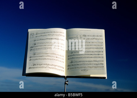 Sheets of music on a stand - sheet music, orchestra or performance concept Stock Photo