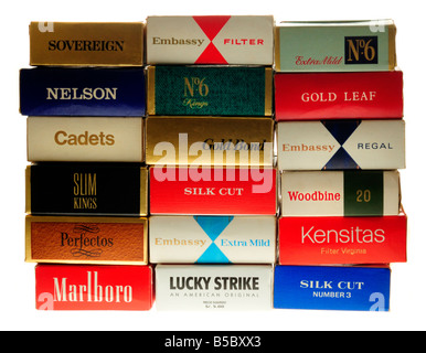 Health Warnings on Old Cigarette Packets Stock Photo