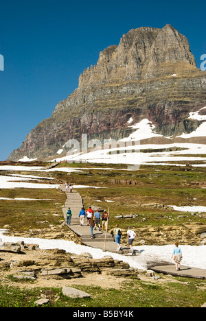 visitors on the Hidden Lake Trail in Glacier National Park Stock Photo