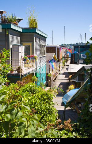 Floating homes on west shore of Lake Union in Seattle, Washington Stock Photo