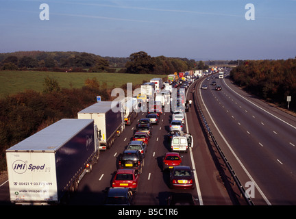 Traffic jam on the M25 motorway. Kent, England, UK. Stock Photo