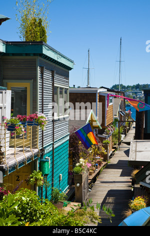 Floating homes on west shore of Lake Union in Seattle, Washington Stock Photo