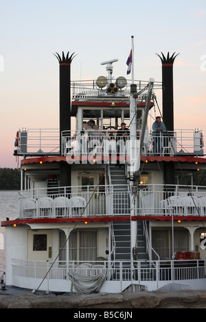 The Mark Twain Steam Paddle Ship at dock on the Mississippi River Hannibal Missouri Stock Photo