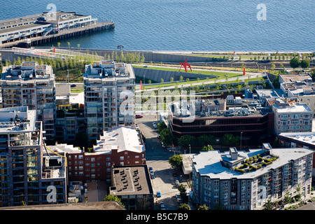 Aerial view of the Olympic Sculpture Park in Seattle, Washington Stock Photo