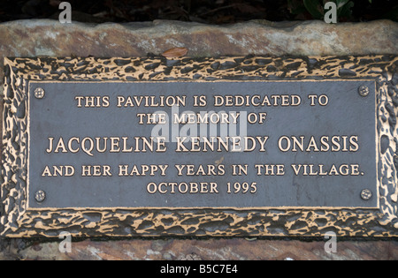 Plaque at the Jackie Kennedy Onassis Pavillion, dedicated in honor of the former first lady Stock Photo