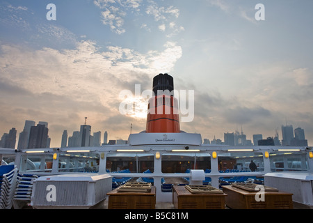 The Queen Elizabeth II docked at the pier in New York City for the last time Stock Photo