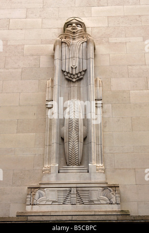 Stone carved art deco figure, 'Mersey Tunnel' Ventilation Building, 'Georges Dock', Liverpool, England, UK Stock Photo