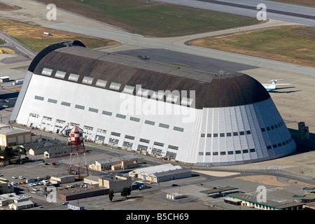 aerial view above Hangar One Moffett Field Mountain View California Stock Photo