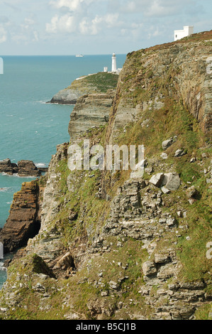 View of Ellin's Tower & South Stack lighthouse on Anglesey in Wales UK Stock Photo