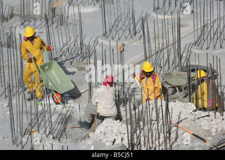 Iron and steel Rebar rods ready for  building foundations on building site in the united arab emirates uae abu dhabi Stock Photo