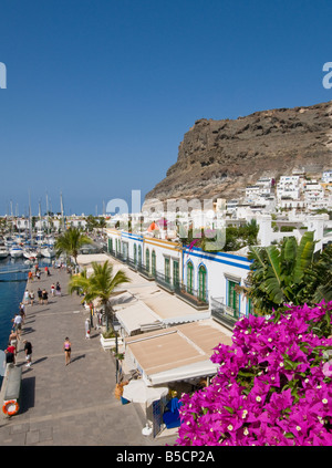 Puerto de Mogan View over luxury marina, promenade and restaurants at Puerto de Mogan Gran Canaria Canary Islands Spain Stock Photo