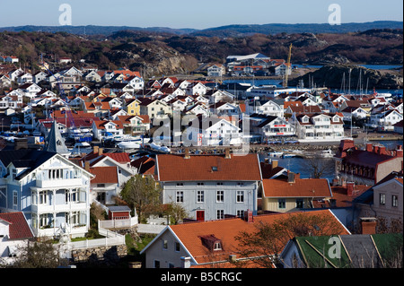 Brightly painted wooden houses in Marstrand on Sweden's Bohuslan coast Stock Photo