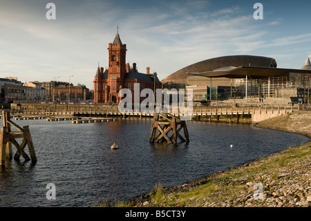 Cardiff Bay waterfront Welsh Assembly building Wales Millennium Centre and Pierhead building, Wales UK Stock Photo