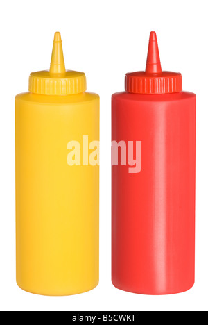 Isolated bottles of ketchup and mustard Stock Photo