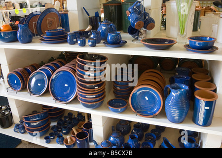 blue earthenware pottery at Henry Watson Potteries at Wattisfield in Suffolk, UK Stock Photo
